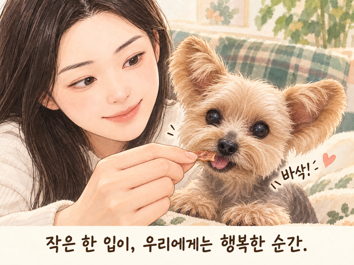 마루에게 간식을 나눠주는 행복한 순간