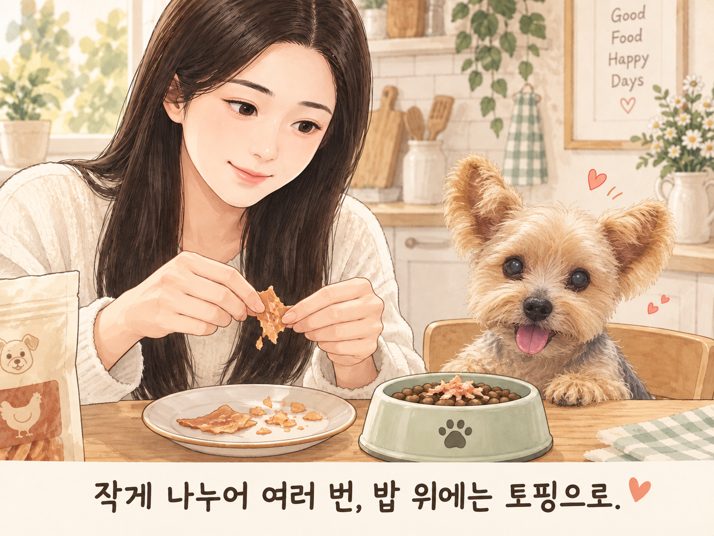 식사 위에 토핑으로 올려주는 모습